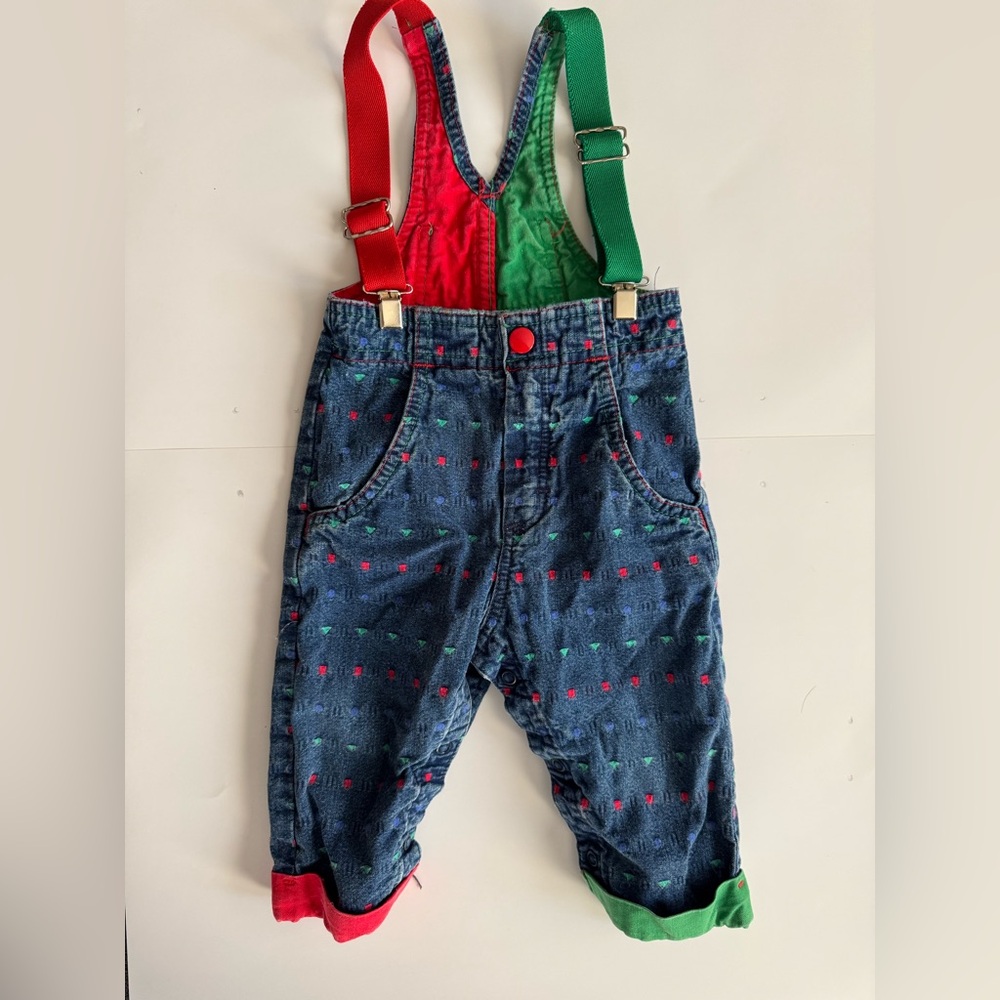 Vintage OshKosh B’gosh Overalls Red & Green Suspender Style 6/9mo
